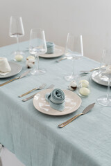 Concept of wedding decoration with linen napkins, selective focus image