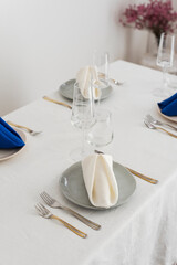 Concept of wedding decoration with linen napkins, selective focus image