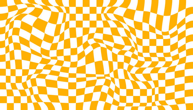 Checkered background with distorted squares. Abstract banner with distortion