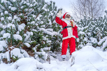 Santa Claus on Xmas Eve in the snowy forest