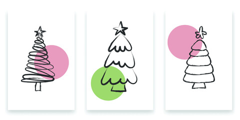 Christmas greeting cards blue and white hand-drawn lovely early gift. tree 