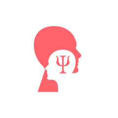 Letter psi and two profiles. Psychology logo. Psychologist icon