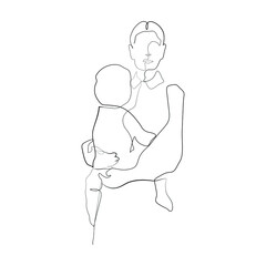 Continuous line mother holding child international mother's day simple line illustration