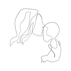 Continuous line mother holding child international mother's day simple line illustration