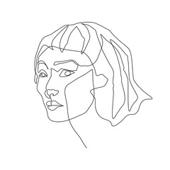 Continuous line, drawing of set faces and hairstyle, fashion concept, woman beauty minimalist, vector illustration for t-shirt, slogan design print graphics style