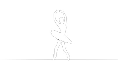 Self drawing of continuous line drawing of woman ballet dancer.