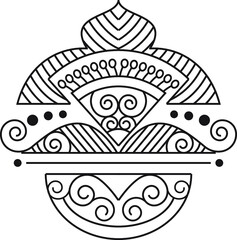 Indian Traditional and Cultural Rangoli, Alpona, Kolam, or Paisley vector line art. Bengal art India. for textile printing, logo, wallpaper
