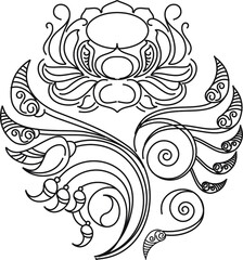 Indian Traditional and Cultural Rangoli, Alpona, Kolam, or Paisley vector line art. Bengal art India. for textile printing, logo, wallpaper