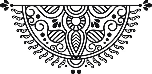 Indian Traditional and Cultural Rangoli, Alpona, Kolam, or Paisley vector line art. Bengal art India. for textile printing, logo, wallpaper