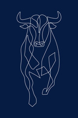Chinese new year 2021 year of the cow, black line art character, simple hand drawn asian element craft style background. 