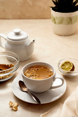 Cup of tea. Warm delicious cup of refreshing herbal tea.