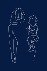 Continuous line mother holding child international mother's day simple line illustration