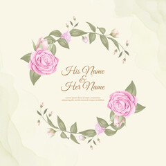 wedding card with roses and leaves
