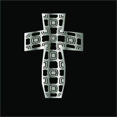 cross with patterns of metal on a black background. 