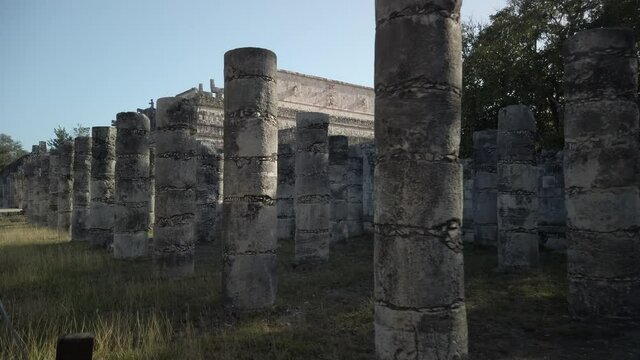 Temple of warriors, a thousand pillars in Chichen Itza, Yucatan, Mexico on archeological grounds.