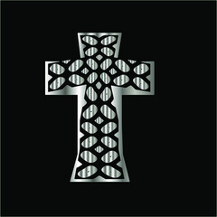 cross with patterns of metal on a black background. 