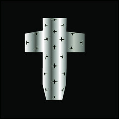 cross with patterns of metal on a black background. 