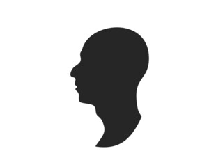 Male head silhouette in profile with humped nose and Adam's apple on neck, Vector graphics minimalist illustration black portrait on white background