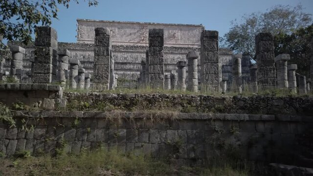 Temple of warriors, a thousand pillars in Chichen Itza, Yucatan, Mexico on archeological grounds.