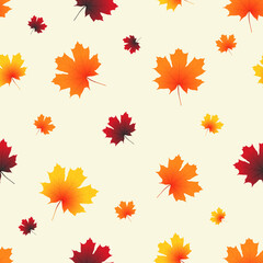 Maple leaves seamless pattern. Yellowed autumn maple leaves on a light background. Vector pattern.