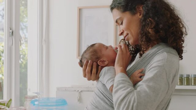 Mother Holding Baby At Home Calming Tired Newborn Gently Soothing Restless Infant Nurturing Child Loving Mom Enjoying Motherhood