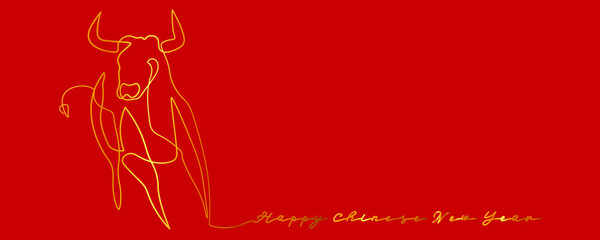 Chinese new year 2021 year of the cow, black line art character, simple hand drawn asian element craft style background. 