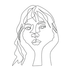Surreal Faces Continuous line, drawing of set faces and hairstyle, fashion concept, woman beauty minimalist, vector illustration pretty sexy. Contemporary portrait