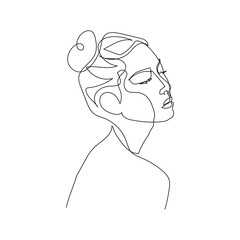 Surreal Faces Continuous line, drawing of set faces and hairstyle, fashion concept, woman beauty minimalist, vector illustration pretty sexy. Contemporary portrait
