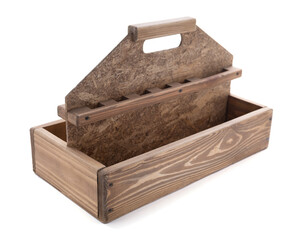 Wooden toolbox  isolated on white background. Empty wood tool box