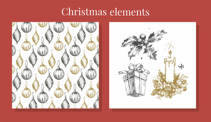 Naklejka premium Hand-drawn sketch Christmas pattern NEw year gift