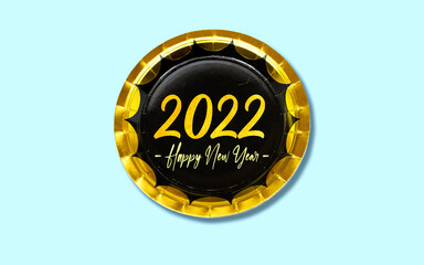 party paper plate with happy new year's 2022 text 