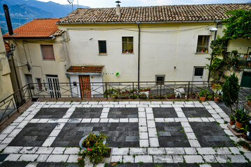 A small square in Contursi, an old town in the province of Salerno, Italy. - obrazy, fototapety, plakaty