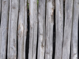 A close-up on a wooden fence in front of the sea.