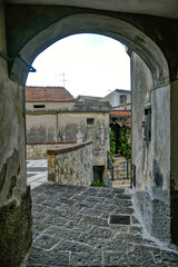 A narrow street in Contursi, an old town in the province of Salerno, Italy.