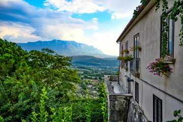 Fototapeta na wymiar Panoramic view of Contursi, a medieval village in Campania region, Italy.