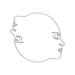 Surreal Faces Continuous line, drawing of set faces and hairstyle, fashion concept, woman beauty minimalist, vector illustration pretty sexy. Contemporary portrait
