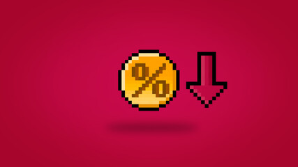 Pixe 8 bit percentage coin decreasing in value - high res 4k background