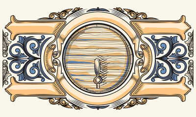 Wooden barrel ornate retro decorative emblem
