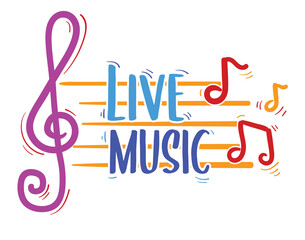 Live music colorful sign with clef and notes