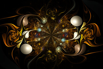 Abstract image. Fractal. 3d. Decorative floral texture on a black background.