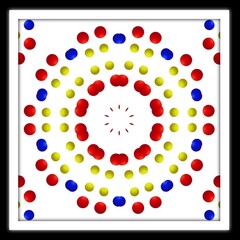 Red, blue and yellow circles with frame design.