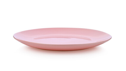 Pink ceramic plate isolated on white background