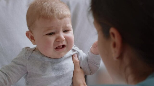 Mother Soothing Crying Baby Restless Toddler Upset With Mom Gently Soothing Infant Nurturing Child