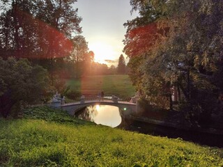landscape Bridge at Lake in park