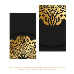 Black business card template with golden abstract ornament
