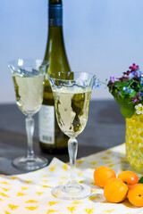 Tasting of white dry German riesling wine from Mosel river valley