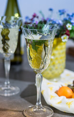 Tasting of white dry German riesling wine from Mosel river valley