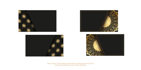 Black business card template with golden vintage pattern