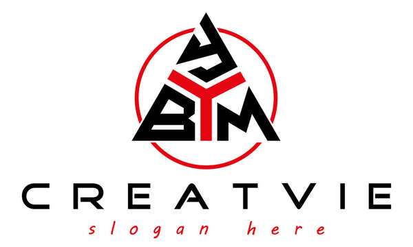 triangle badge with circle BYM letter  logo design vector, business logo, icon shape logo, stylish logo template