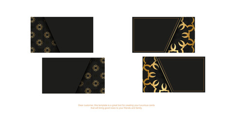 Black business card with golden antique ornament